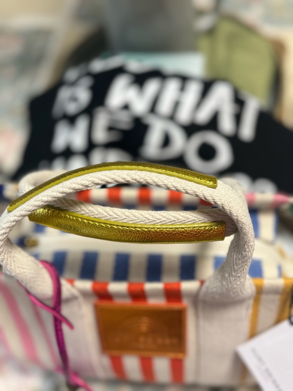 Kurt Geiger Striped Canvas Tote in Pink, Orange, Yellow & Green - Picture 3 of 16